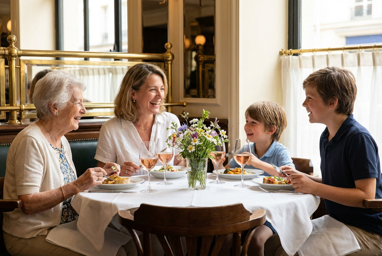 Repas en famille au restaurant