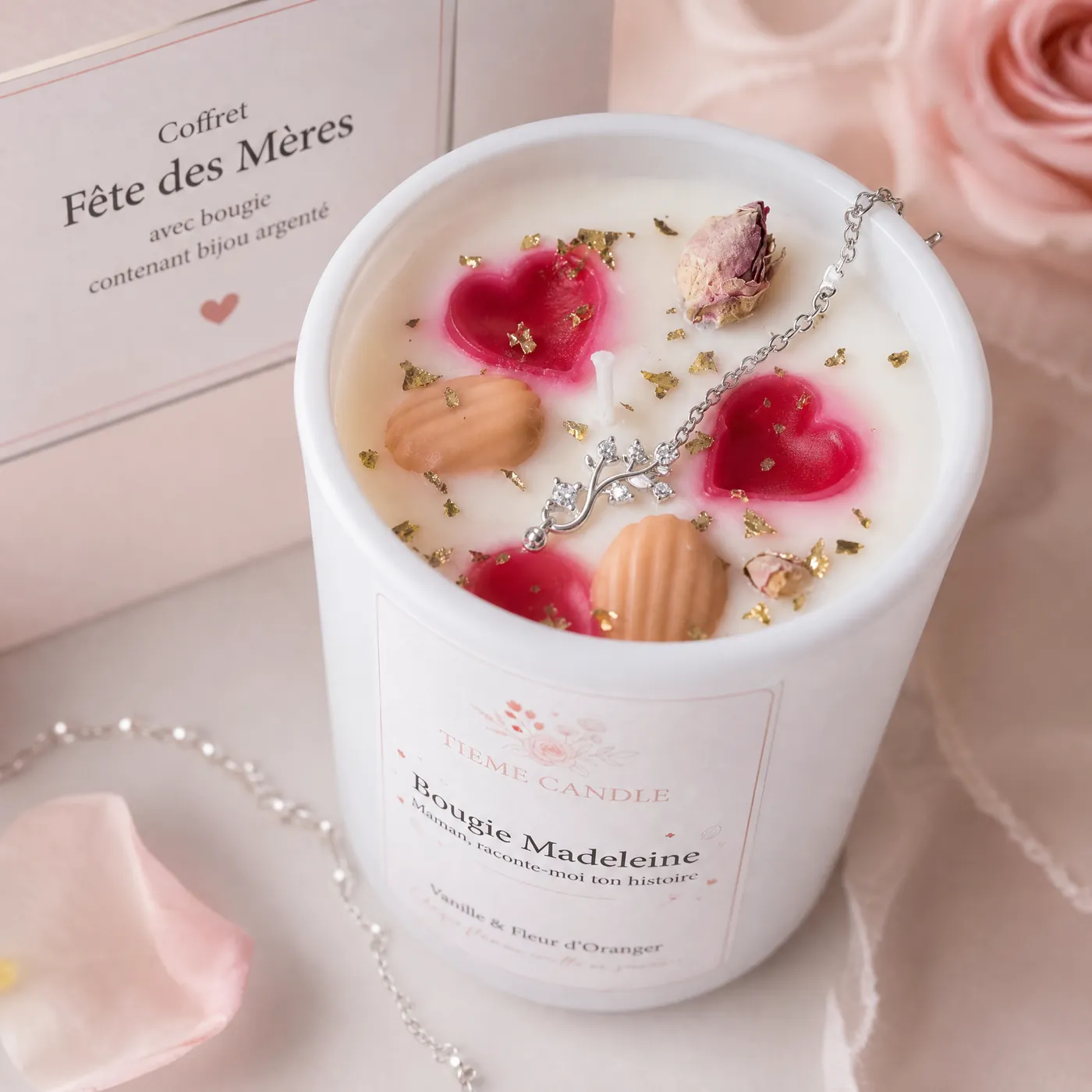 Bracelet argenté découvert dans la bougie Madeleine du coffret fête des mères
